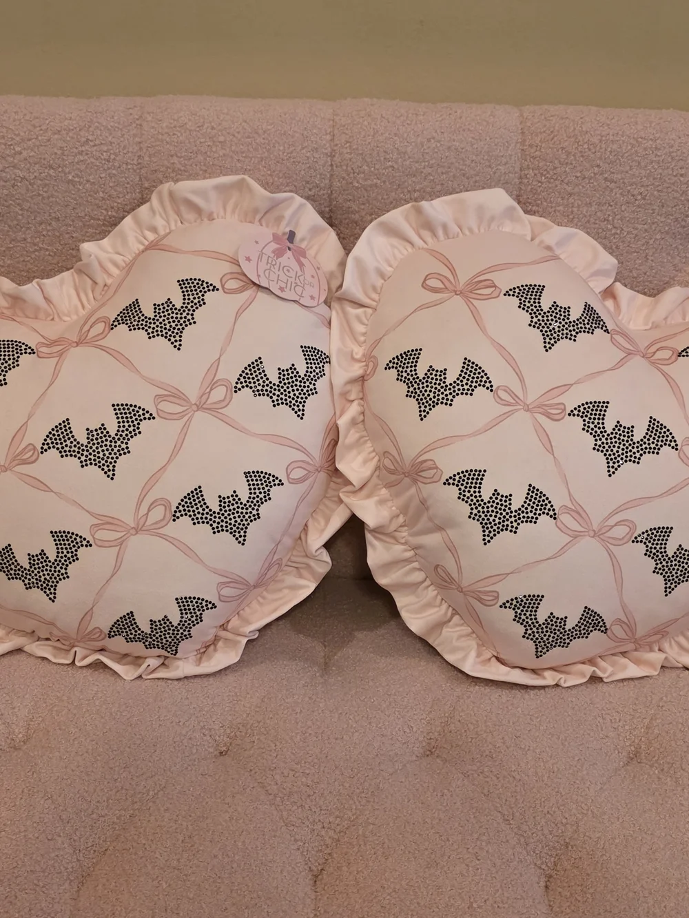 Trick or Chic Pink Bat Print Holiday Pillow